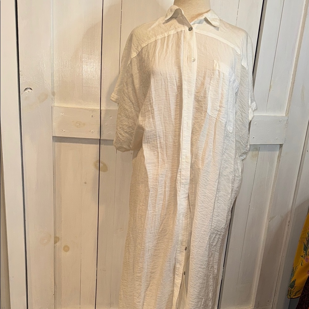 Free People White Buttondown Sheer Maxi Dress